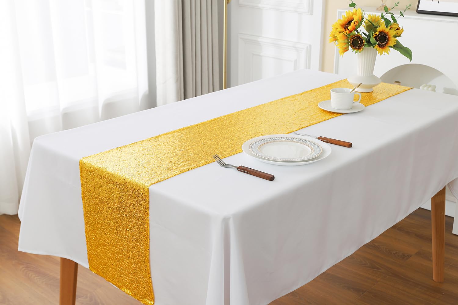 Gold Tischläufer - 10 Stück Pailletten Tischläufer 30,5 x 183,9 cm lang für Hochzeit Party Geburtstag Meeting Events Dekorationen