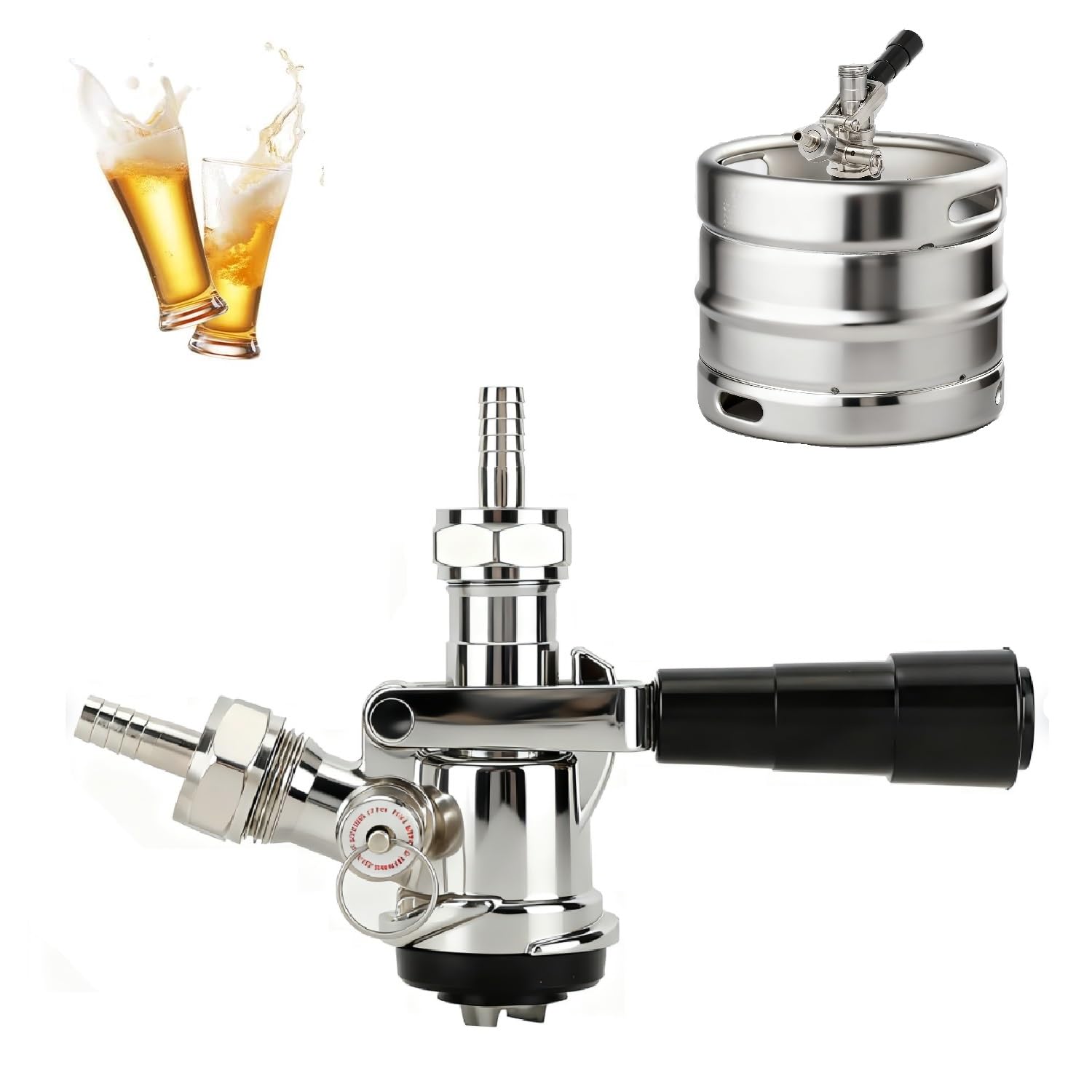 Kegverschluss Zapfkopf Typ A G5/8 Gewinde Keg Zapfanlage mit Überdruckventil, 304 Edelstahl Brauen Bierfass Fasshähne Bierzapfhahn für Heimbrausystem (Typ D)
