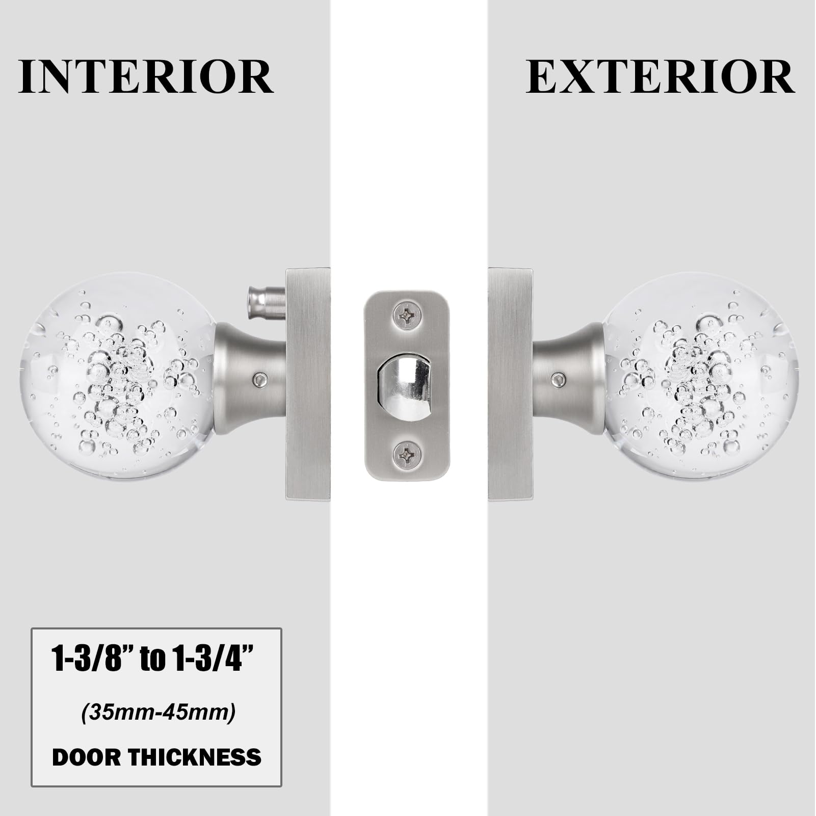 Crystal Door Knobs with Lock - Privacy & Brushed Nickel -3