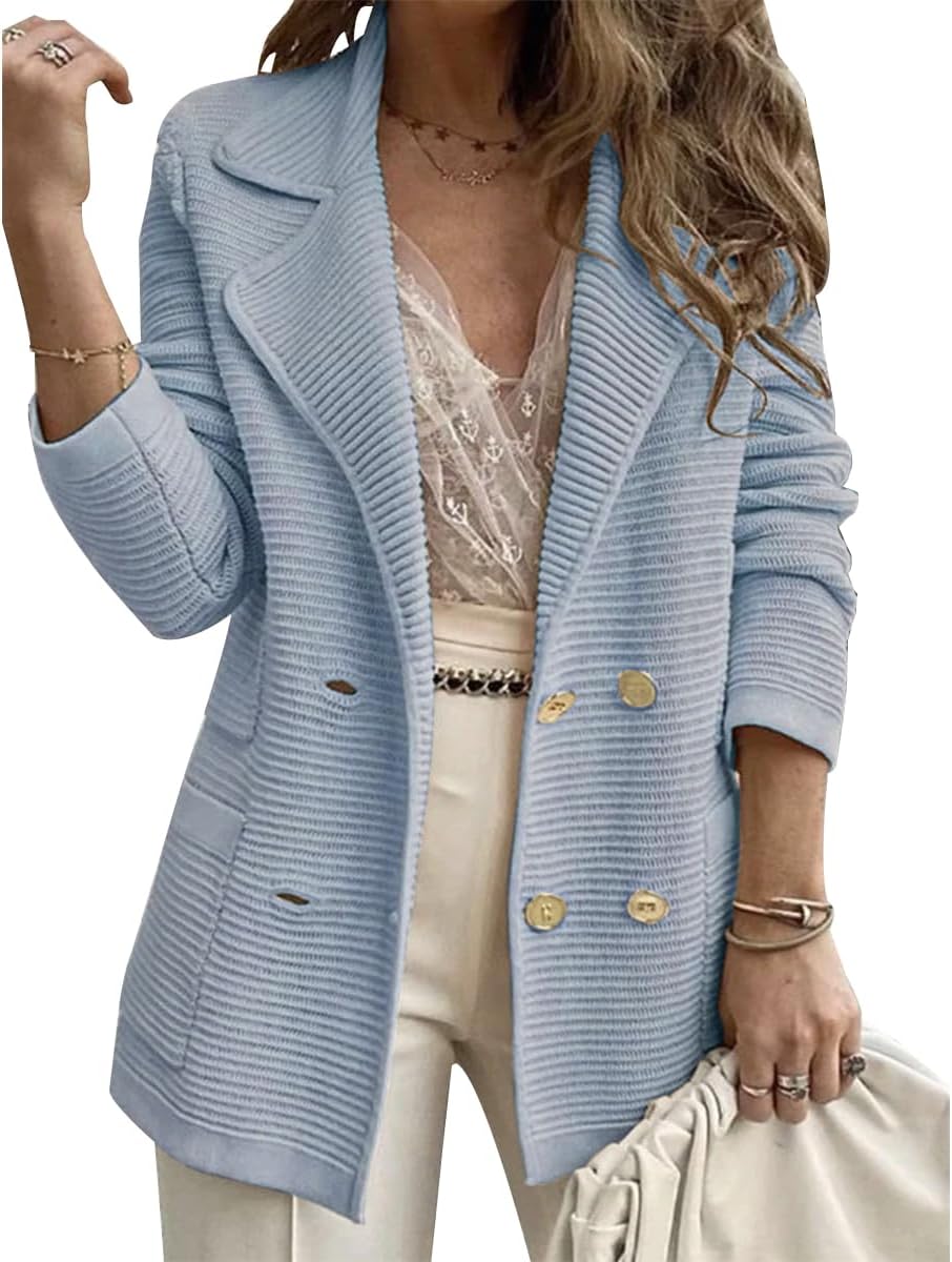 ZOCANIA Womens Blazers Long Sleeve Double Breasted Open Front Cropped Blazers Jackets Office Lapel Suits 2024 Fall Fashion