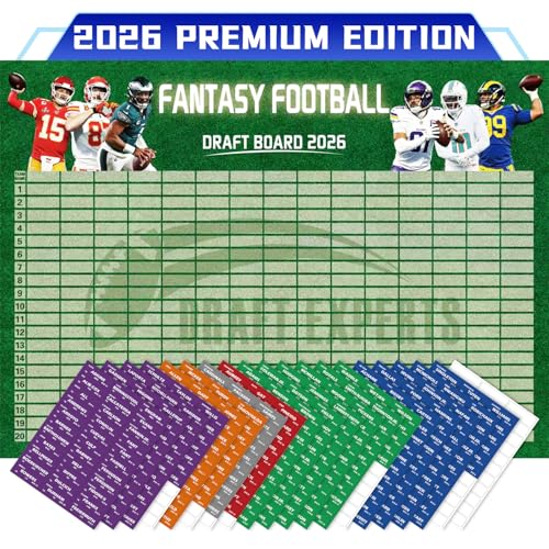 FITPEAK 2026 Fantasy Football Draft Board Kit Extra Large 60 x 43 Set with 627 Player Labels