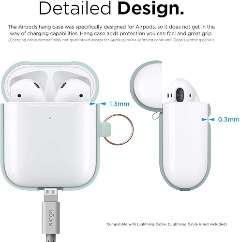 Miniatura 5 de elago Funda de silicona con llavero compatible con Apple AirPods 2 funda de carga inalámbrica, LED frontal visible, revestimiento interior