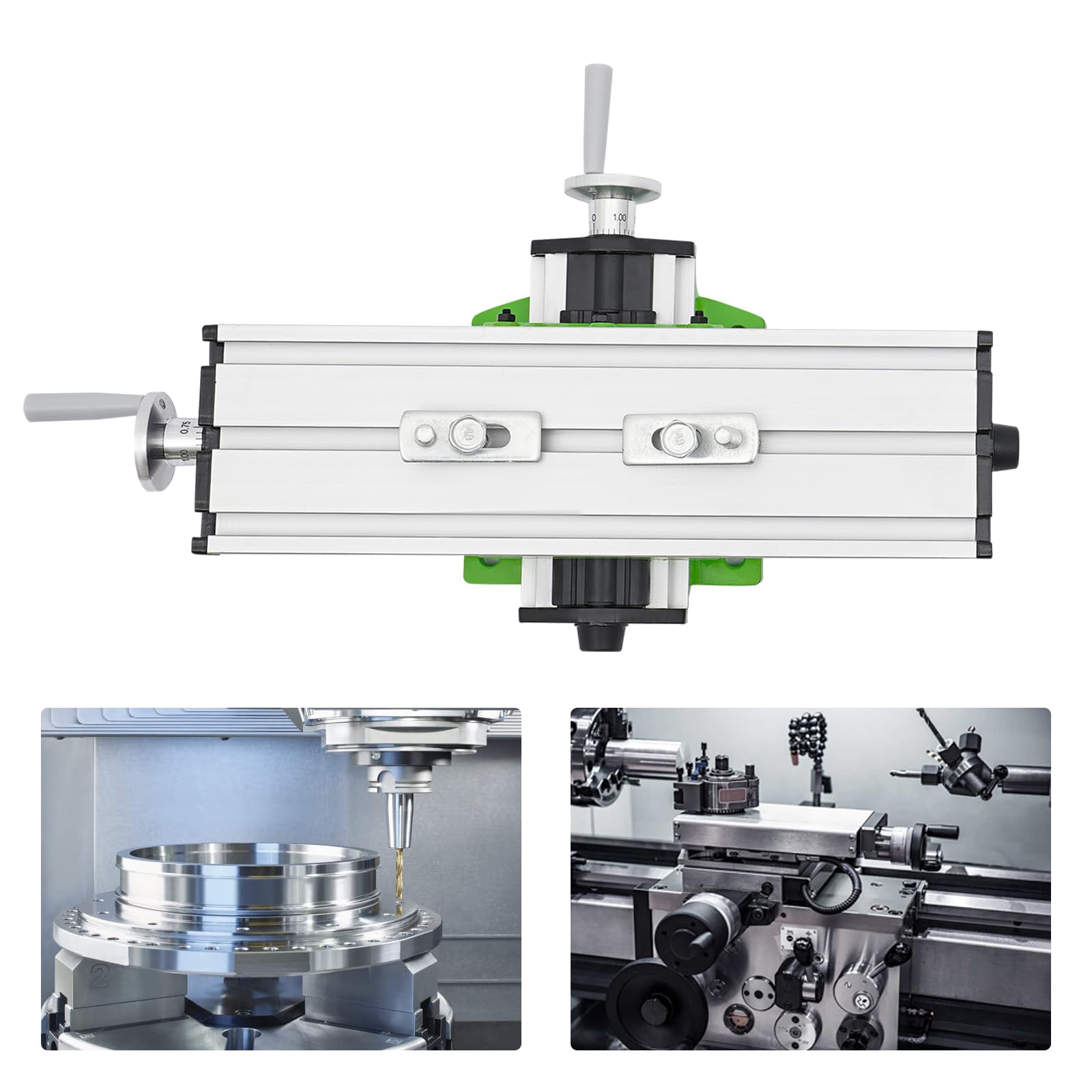 Kreuztisch FräStisch Maschine,Arbeitstisch üR FräSmaschinen,X-Y-Schiebetisch für Mini-Bohrmaschine Elektrische Halter, Aluminium PräZisions-Tisch, Modellbau Werkstatt, Weiß/GrüN