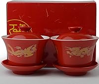 Vista 7 de Gaiwan - Juego de 2 tazas de porcelana de 8 onzas, diseño de dragón chino y fénix