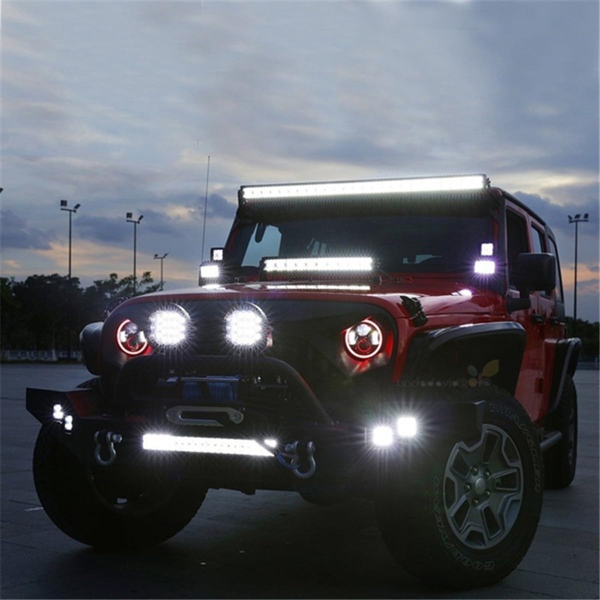 AUXTINGS 20 Pouces 50 cm 510W LED Barre d'éclairage avec 12V stroboscopique Faisceau de câblage kit,4 rangées Spot et Inondation Barre Lumineuse pour Offroad Véhicules Voiture camions SUV 4x4,6000K
