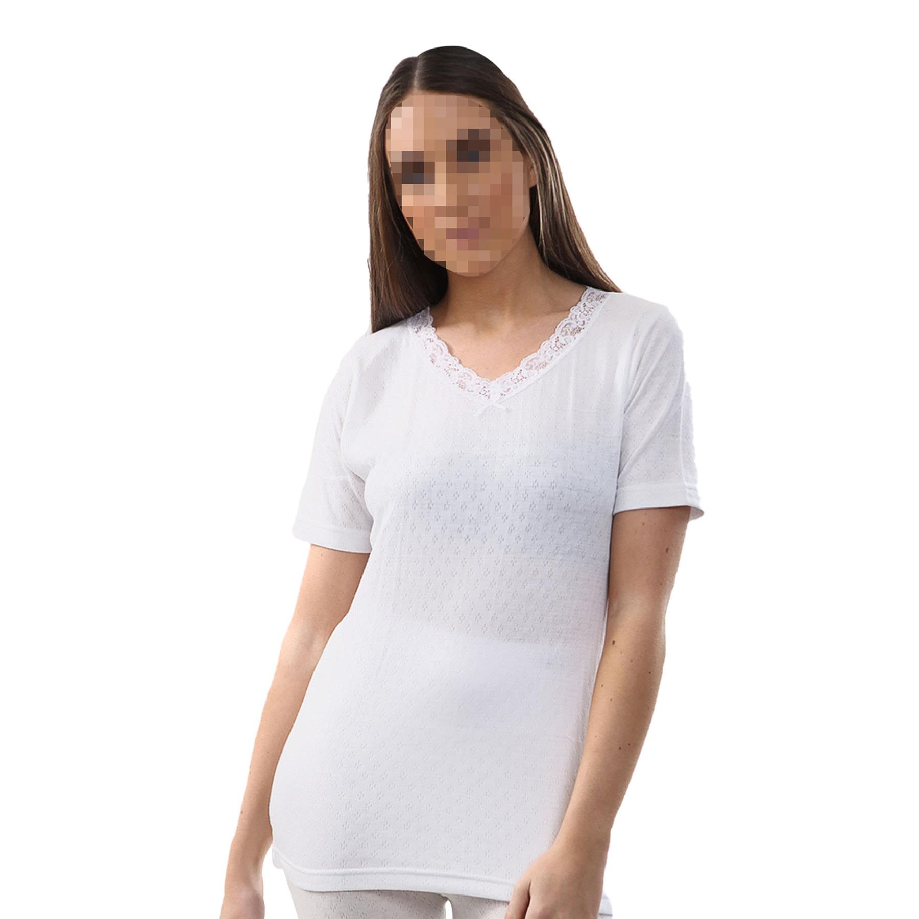 A2z Women's White Thermal Vests Tog Pointelle Extra Warm - Thm T Shirt 2361 18-20