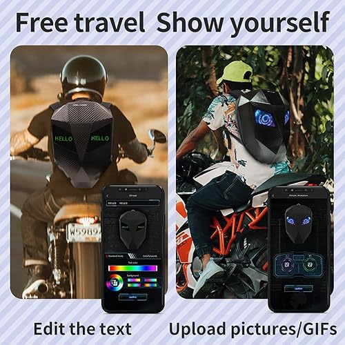 Miniatura 8 de Crelander Mochila LED Knight, mochila impermeable de 19 pulgadas para motocicleta con pantalla a todo color programable para bricolaje, bolsa