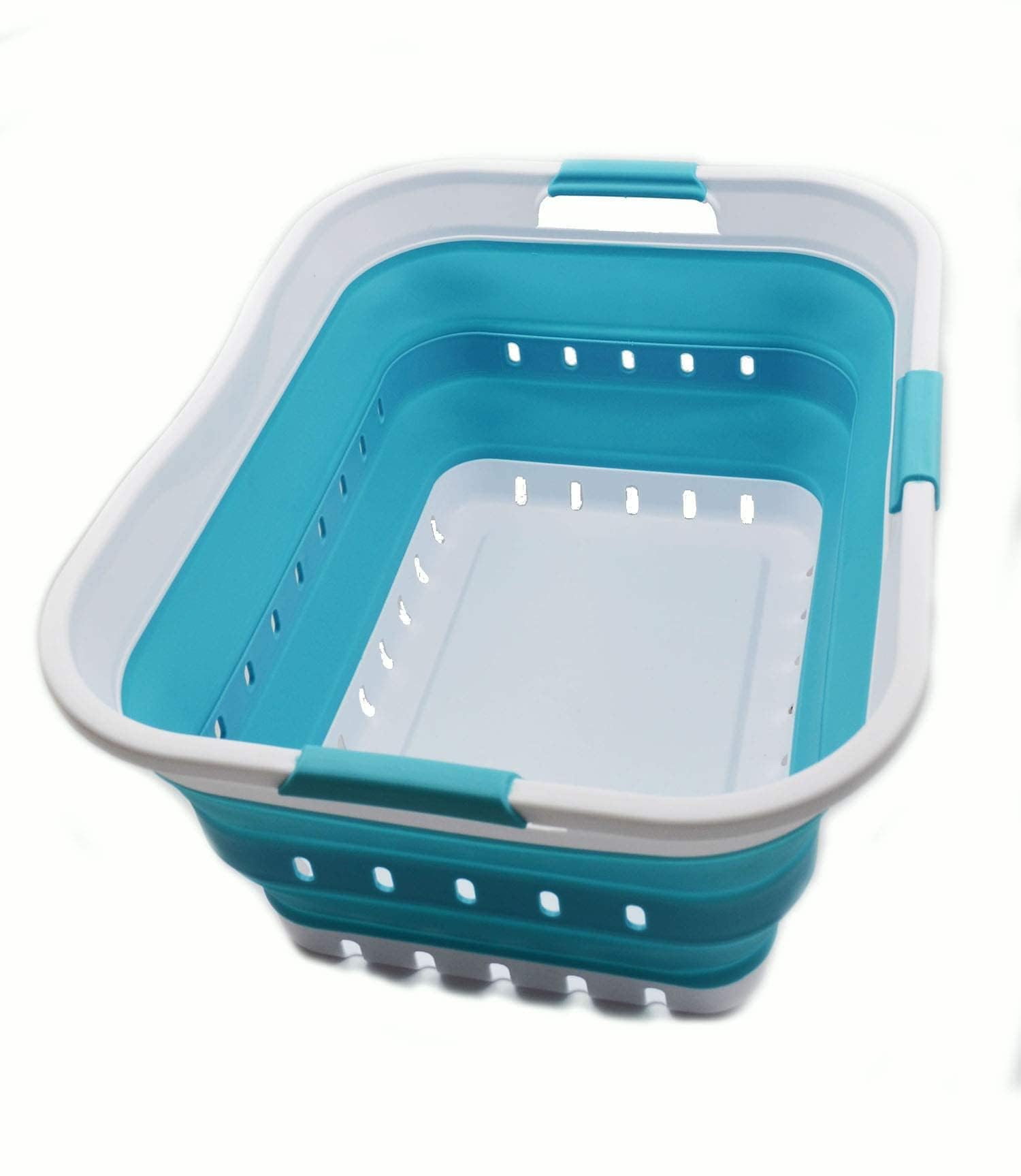 SAMMART 42L Collapsible Plastic Laundry Basket - Foldable Pop Up Storage Container/Organizer - Portable Washing Tub - Space Saving Hamper/Basket (1, White/Bright Blue) โ image 1