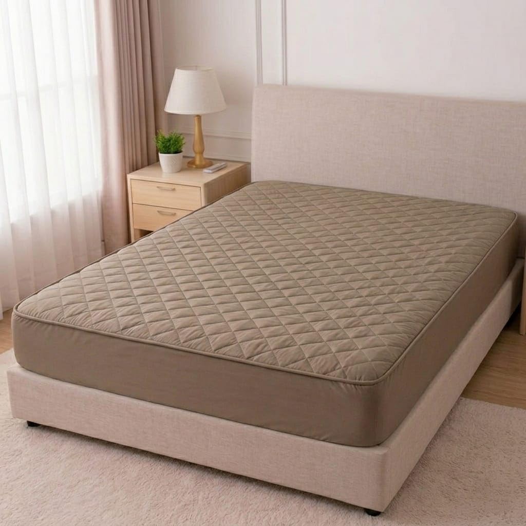 Safe Guard Double Bed Mattress Protector 72 x 76 Inch | Soft Polyester Mattress Cover | Breathable, Dust & Stain Resistant | Elastic Fitted Mattress Protector for Double Bed | Brown-image-23