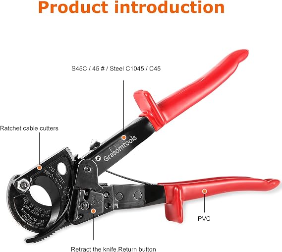 Ratchet Cable Cutter,Ratcheting Cutter and Wire Cable Cutter Cut up to 240mm², HS325A Heavy Duty Aluminum and Copper Ratchet Cable Cutter,