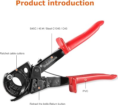 Ratchet Cable Cutter,Ratcheting Cutter and Wire Cable Cutter Cut up to 240mm², HS325A Heavy Duty Aluminum and Copper Ratchet Cable Cutter,