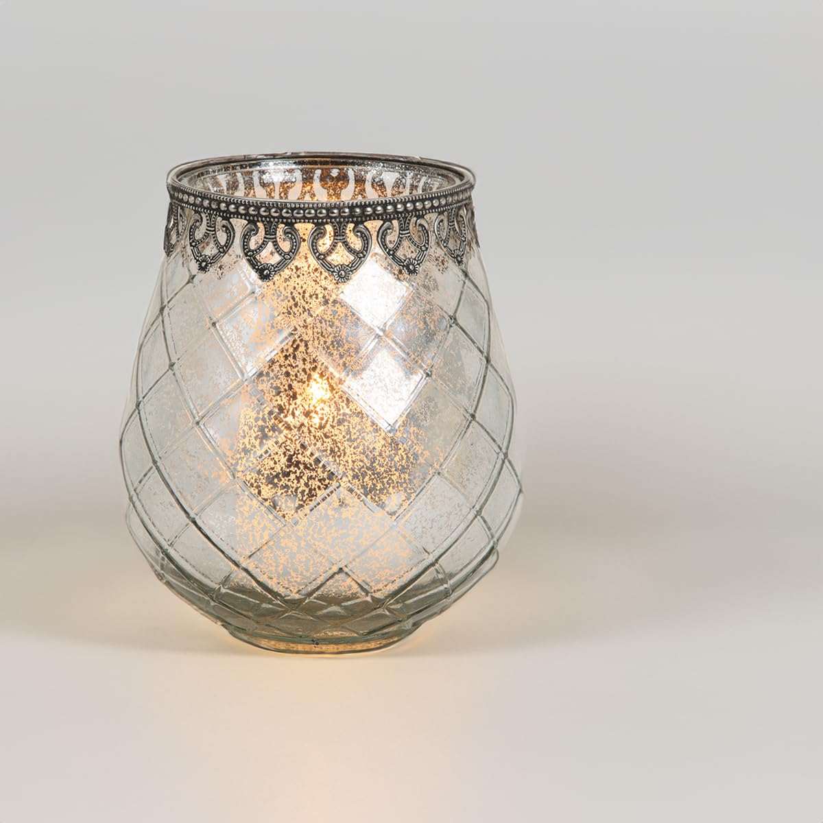 Vintage Kerzengläser Windlichter silber - 2 Moderne Windlichtgläser in 18 cm als Kerzenständer Laterne Teelichthalter - Boho Kerzenhalter Teelichtglas als Hochzeit Tisch-Deko Balkon Garten Deko