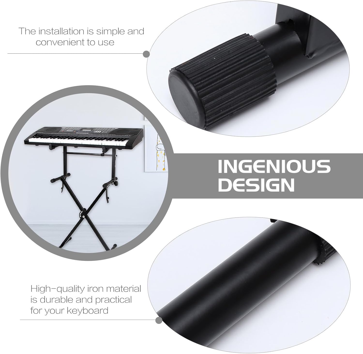 Double Braced Iron Keyboard Stand for Electronic Pianos Bracket with High Load Capacity Height Dual Support Rack for Digital Instruments Easy Installation and Space-saving Storage