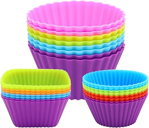 24 tazas de silicona para el almuerzo, 2 formas de grandes forros de silicona para cupcakes, tazas de silicona reutilizables para magdalenas, tazas