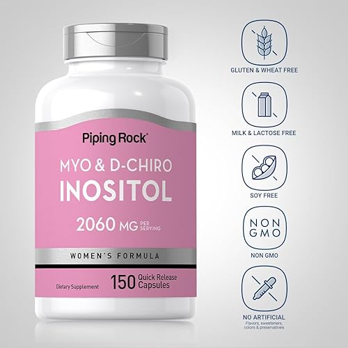 Miniatura 3 de Piping Rock Mio-inositol y D-Chiro inositol para mujeres  2060 mg  150 cápsulas  Fórmula compleja  Sin OMG suplemento sin gluten