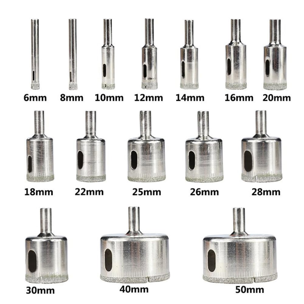 Wiertło diamentowe rdzeniowe, zestaw otwornic powlekanych 3-60 mm do wiercenia w granitowych płytkach szklanych i marmurowych(60-50mm 15pcs B)