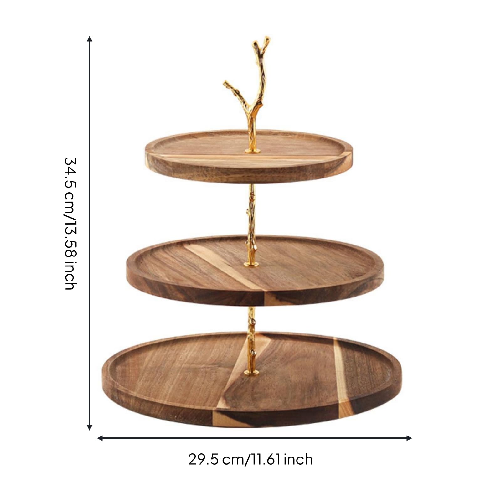 Alzata in Legno con Supporto in Metallo Dorato Alzata a 3 Livelli Vintage Etagere a 3 Livelli per Pasticceria