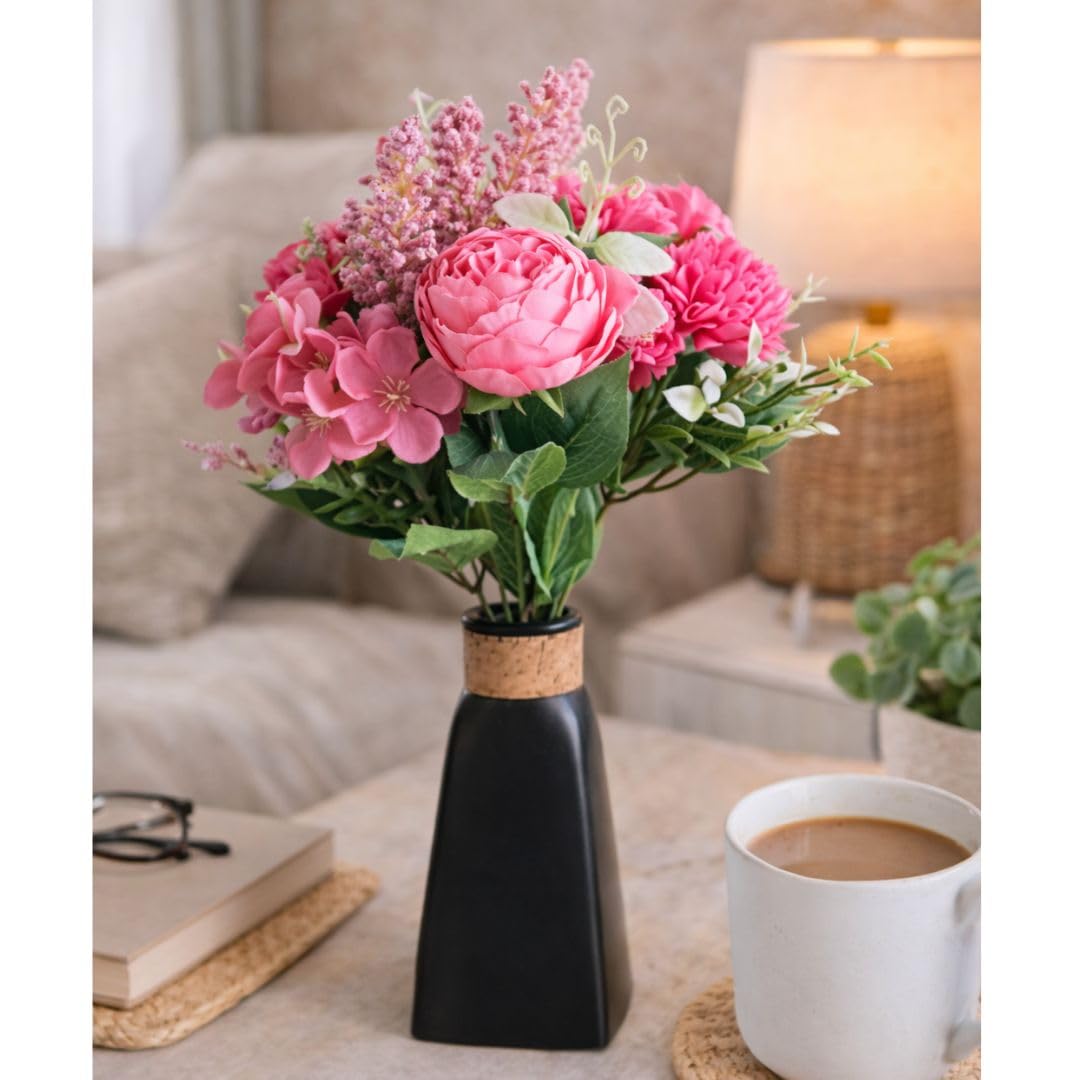 SATYAM KRAFT 2 Pcs Artificial Multiflora Flower Roses Fake Sticks Bunch Decorative Items for Home Decor, Bouquets, Bedroom, Living Room, Wedding, Festive Decor (Without Vase)