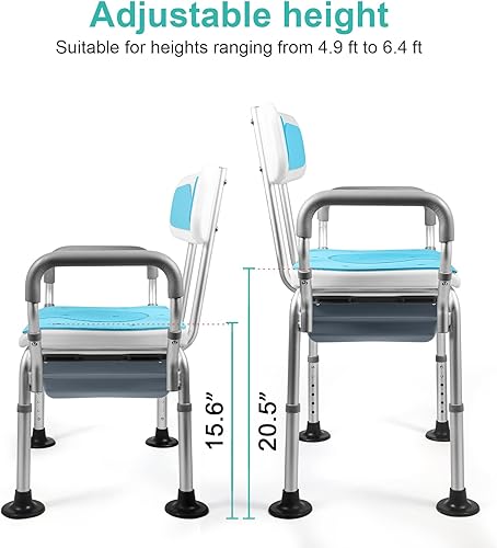 Miniatura 3 de Arkantos Silla de ducha 4 en 1, cómoda médica para personas mayores, orinal portátil con respaldo y brazos, asiento de inodoro elevado con asas,