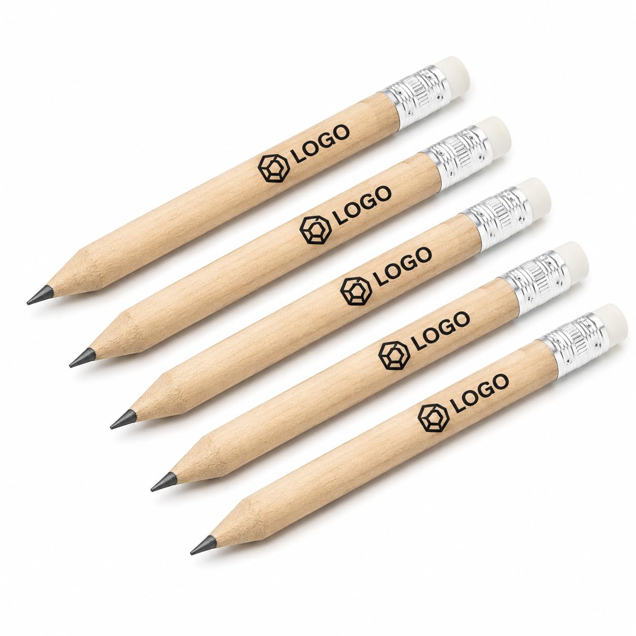 WPRO Mini Bleistifte mit Logo 100 Stück kurzer Holzbleistift mit Radierer personalisiert bedruckt 10 cm HB ähnliche Härte für Messe Hotel Büro