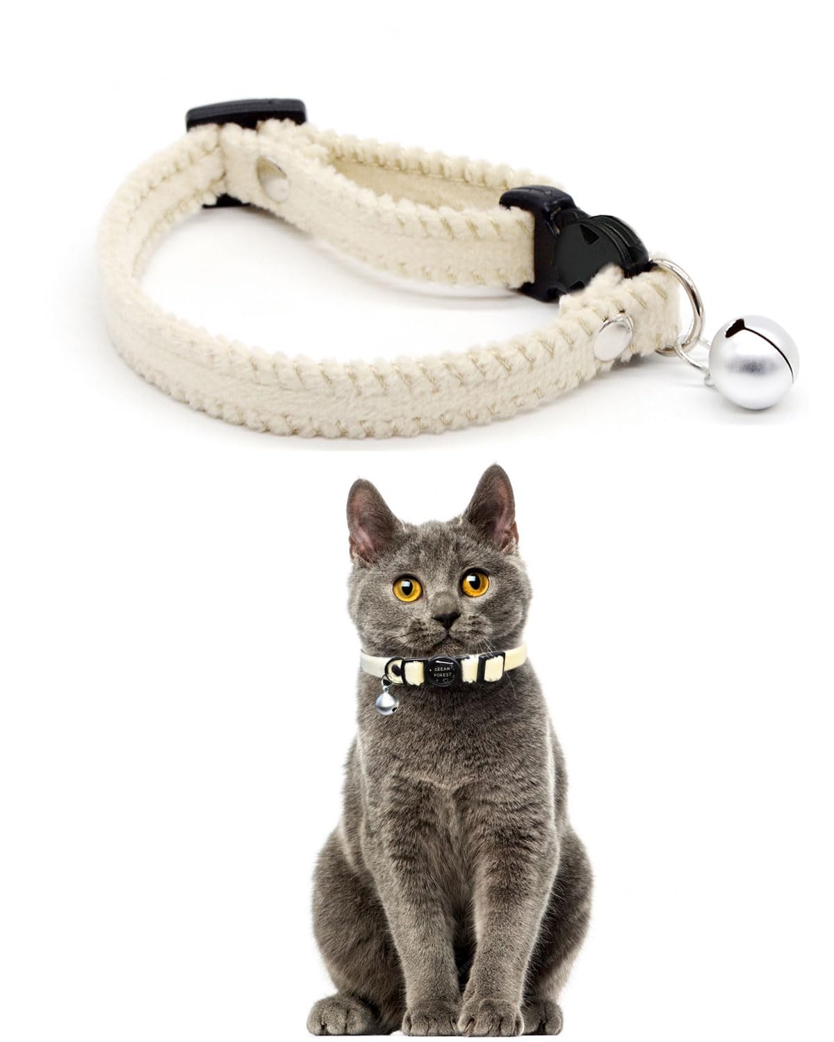 Collar de gato peludo con campana, collar ajustable de 7.87 a 11.8 pulgadas, adecuado para todo tipo de gatos y perros pequeños (M, blanco)