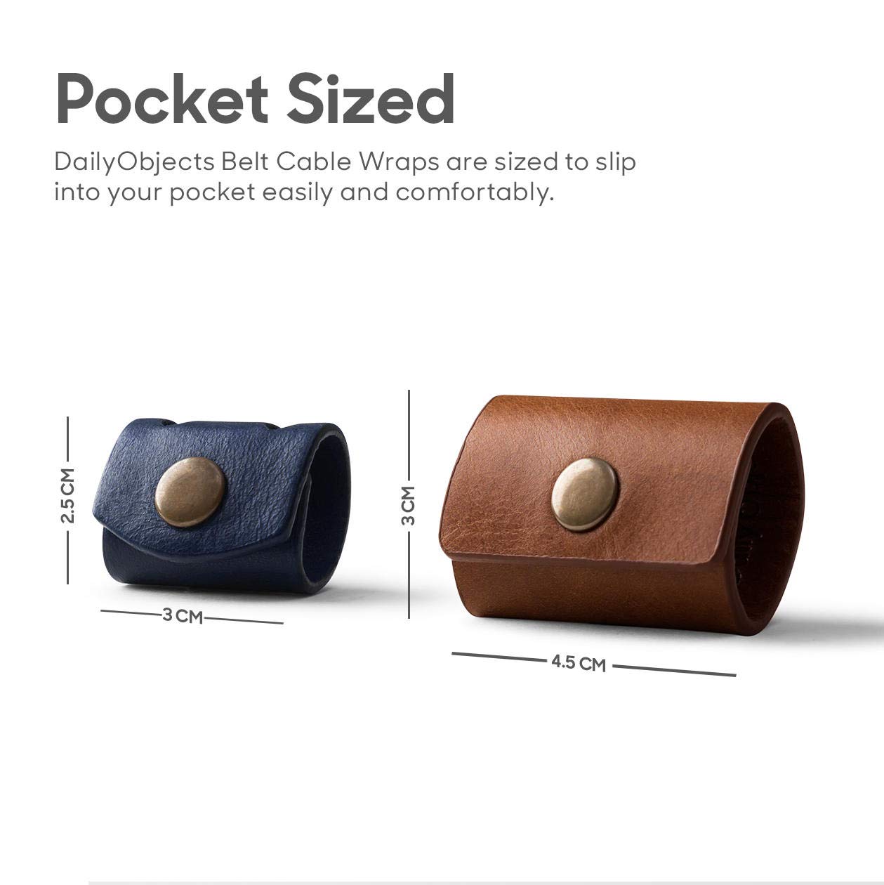 DailyObjects Belt Cable Wrap for Cables/Chords/Wires | Wire Winder, Headphones Holder, Mini Clip Organiser | Made, Dry-Milled Leather | (Blue and Brown) - Set of 4 4