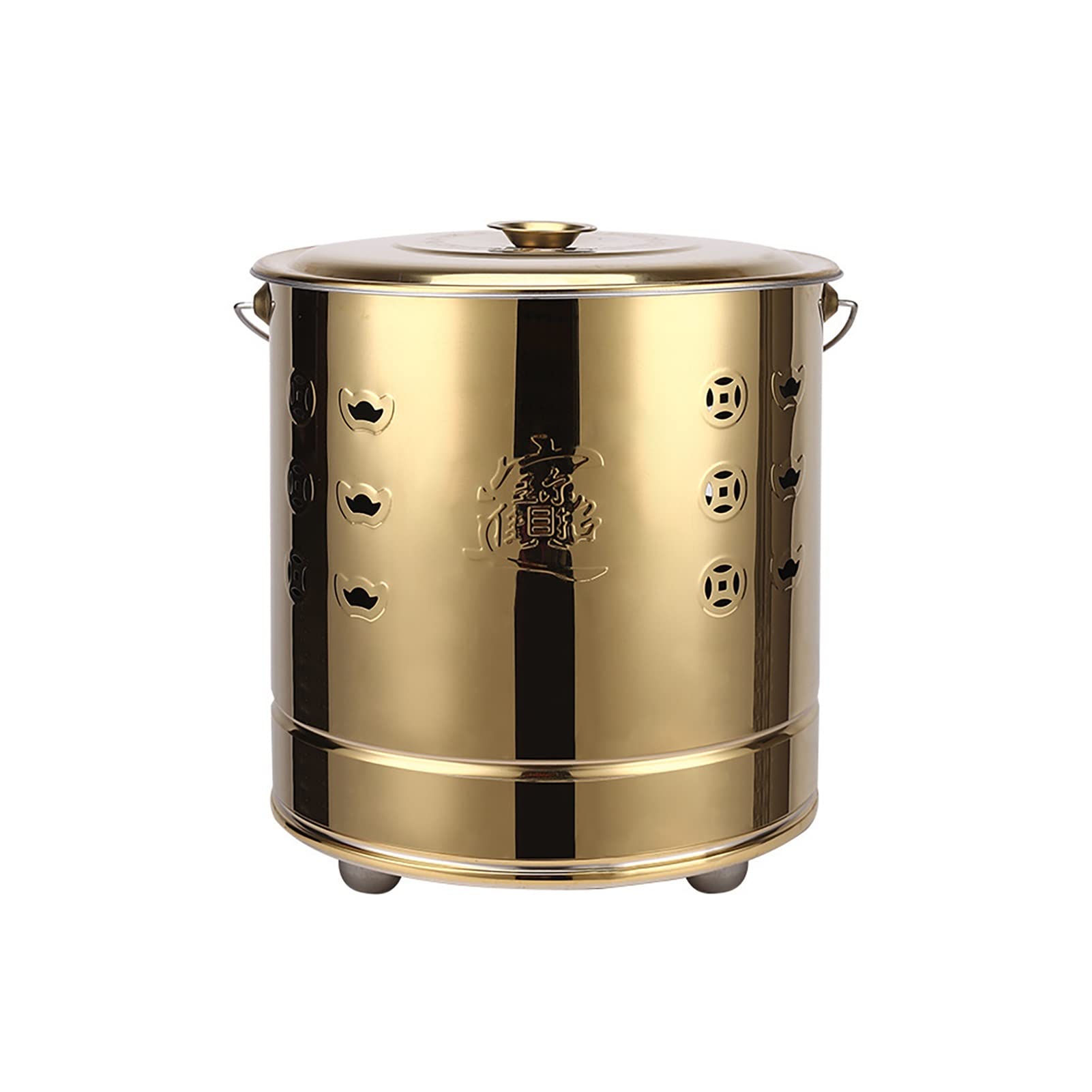 incinerador de Metales, Garden Incinerator Burning Fire Bin Paper Burning Barrel Stainless Steel Incinerator Burn Barrel Including Grid Frame, Fire Hook, Liner(Gold,42.5CM)