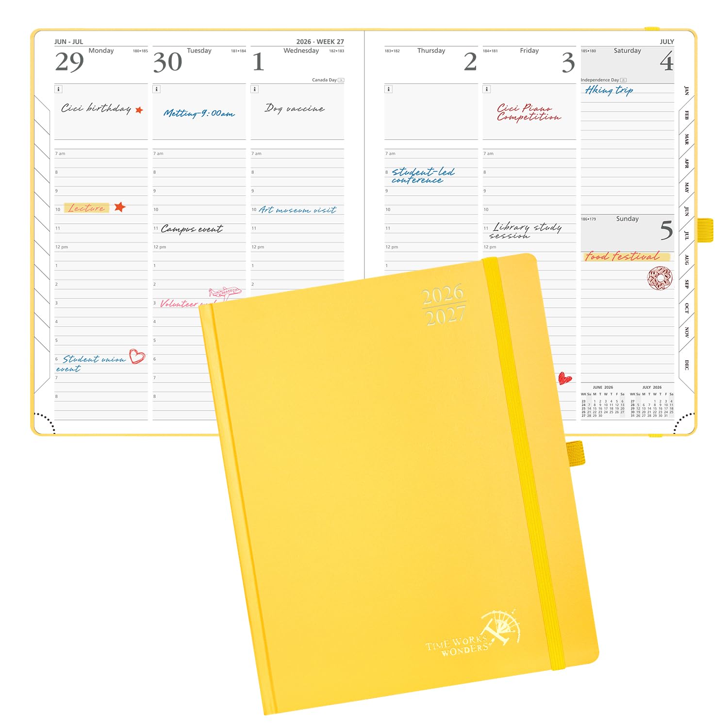 POPRUN 2026-2027 Academic Planner, Large Size 8.5" x 10.5", Weekly and Monthly Calendar, July 2026 to June 2027, Hardcover Appointment Book with Verital Layout, Hourly Time Slots, Monthly Tabs - Light — image 1