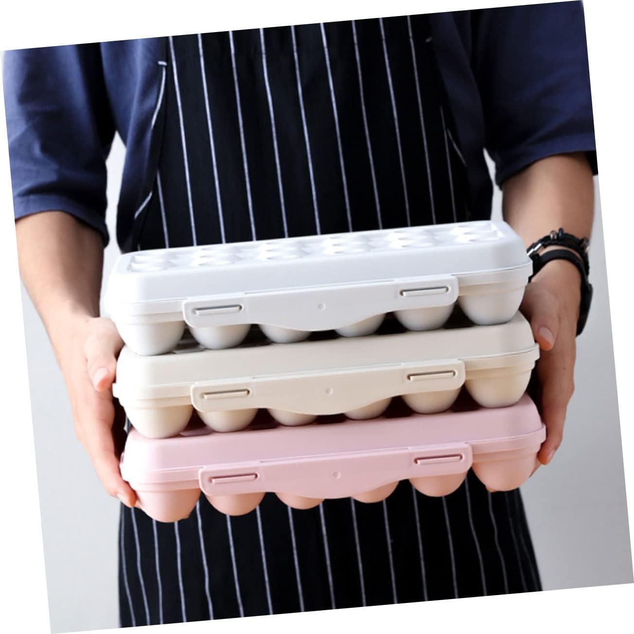 jojofuny 2pcs Egg Tray Compartments Egg Holder for Refrigerator Storage Stylish Pink and Gray Design for Kitchen Use