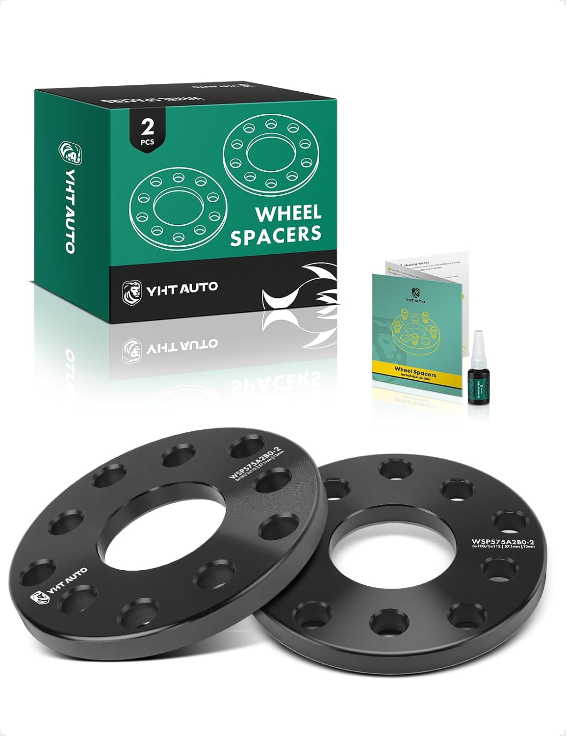 YHTAUTO 5x100/5x112 Wheel Spacers 12mm w/o Bolts Fits Volkswagen Jetta, Passat, Golf, Tiguan & Audi A4, A3, Q3, Tire Spacers 57.1mm Center Bore 5 Lug 2PCS Black