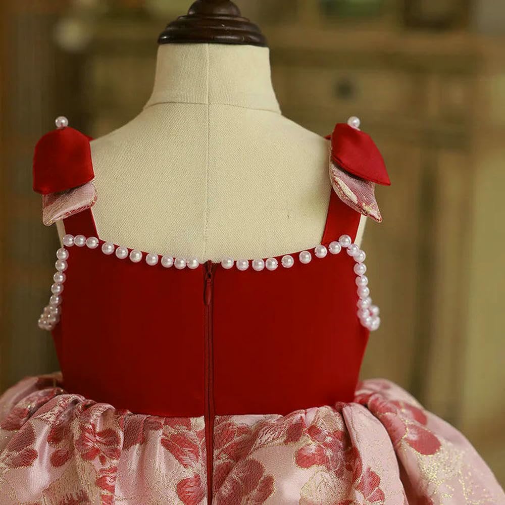 ZBDZSW Letnie Sukienki Księżniczki Lolity Dla Dzieci Dziewczynek Elegancka Suknia Balowa Kwiaty Czerwona Sukienka Niemowlęca Odzież Imprezowa Sukienki Butikowe