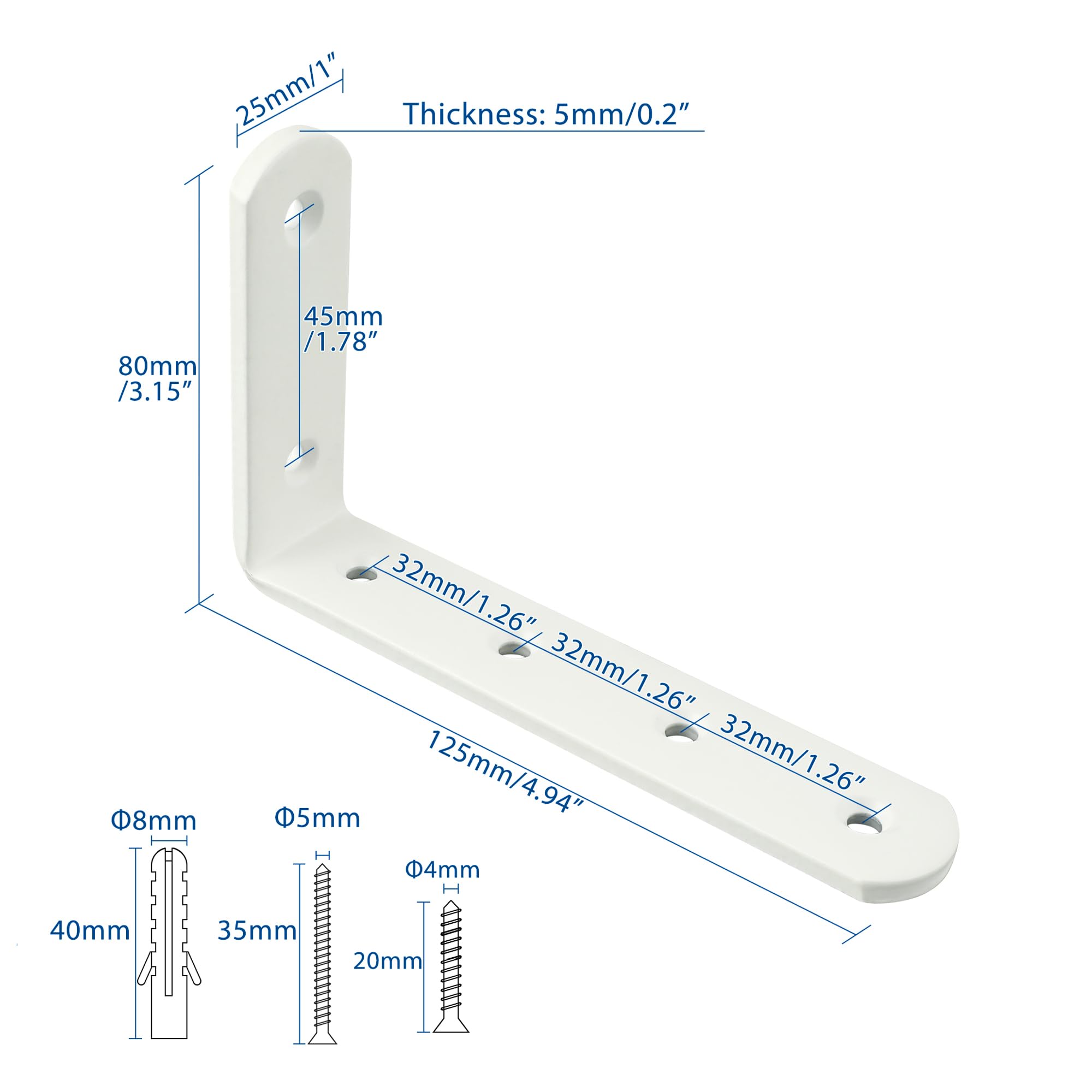 Mooche 4Pcs Shelf Brackets White, Heavy Duty Angle Brackets, Metal L-Shaped Shelf Bracket - Image 2
