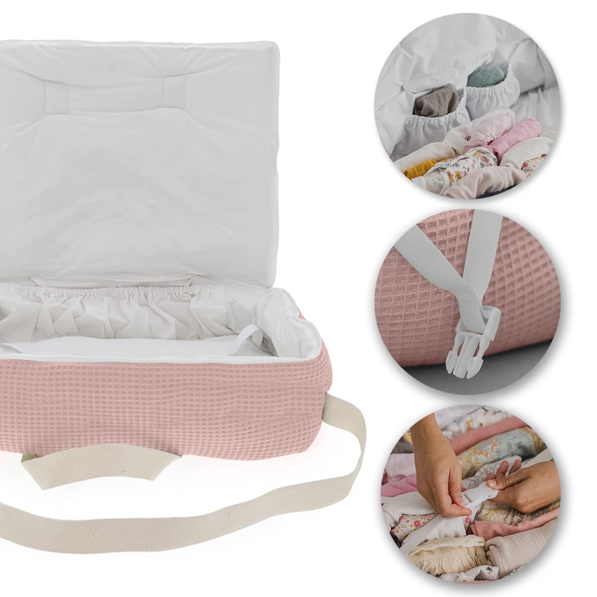 MIMUSELINA | Maleta Hospital Bebe | Tela para Nacimiento del Bebés | Bolso Maternidad | Maleta Bebe Hospital Recién Nacido Ideal también para Viaje y Fin de Semana Mediana (Rosa)