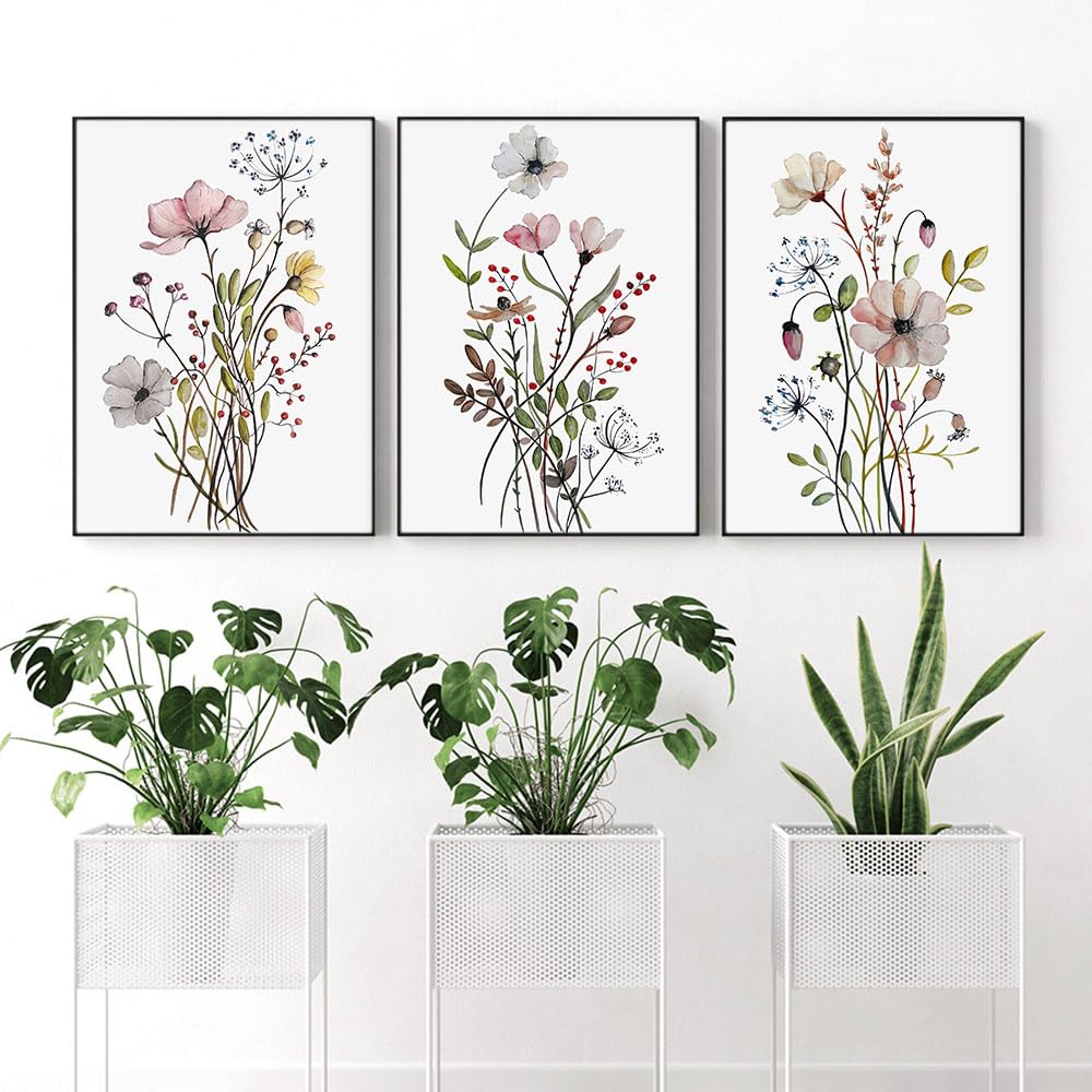 WBYZAC Botanical Posters-Watercolor Flowers Leaf Posters and Prints Nordic Plants Canvas Painting Botanical Wall Art Pictures for Bedroom Kitchen Home Decor-60 * 80cm*3PCS (No Frame)