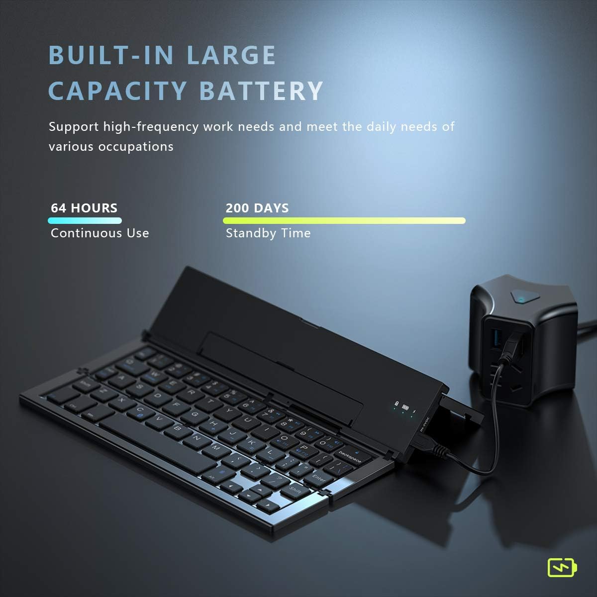 Geyes Foldable Bluetooth Keyboard, Wireless Tri-System Bluetooth Foldable Keyboard for Phones and Tablets(Black)