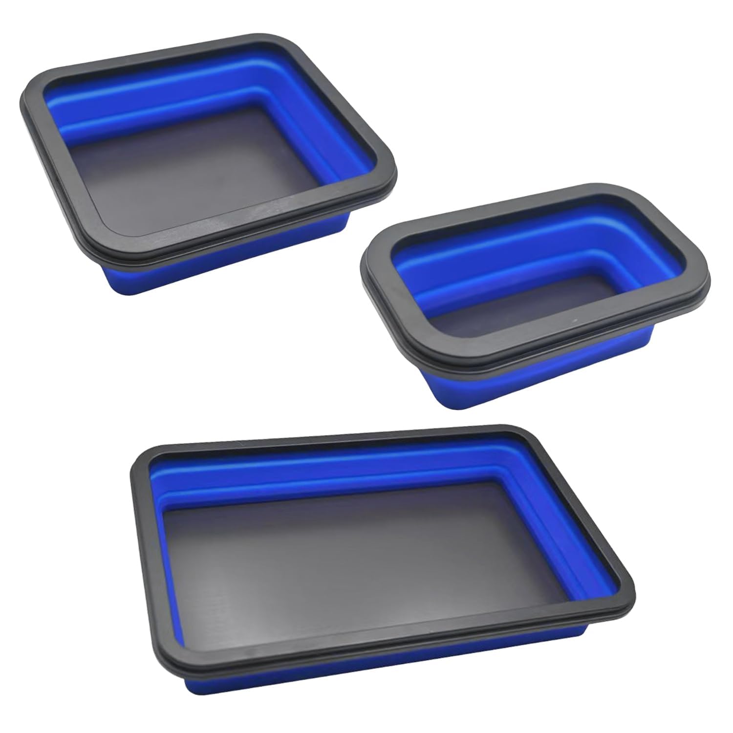 Set di 3 Gusci di Fissaggio Magnetici, Vaschette Magnetiche in Silicone, Vaschette Pieghevoli, Accessori da Officina per Piccoli Bulloni, Viti, Dadi e Rondelle (Blu) (Blu)