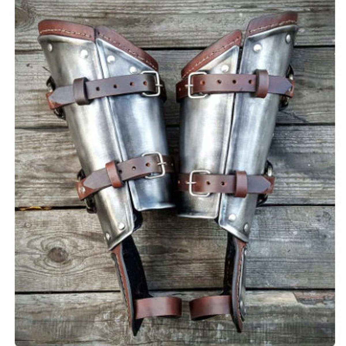 Faux skórzane osłony na ramię-średniowieczny metalowy styl zbroi naramienniki-viking Battle Bracer vambraces retro regulowany pasek klamra przebranie na karnawał