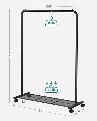Miniatura 5 de SONGMICS Clothes Rack with Wheels, Clothing Rack for Hanging Clothes, 25.4 mm Metal Garment Rack with Dense Mesh Storage Shelf, 110 lb Load