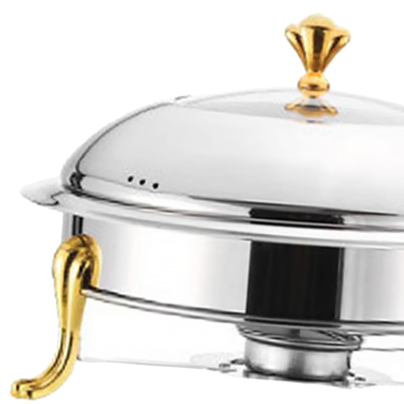 Juego de Calentador de Alimentos Tipo Buffet de Acero Inoxidable, Redondo, con Tapa Y Estructura Resistente, Ideal para Catering, Fiestas, Bodas, Sin Mango