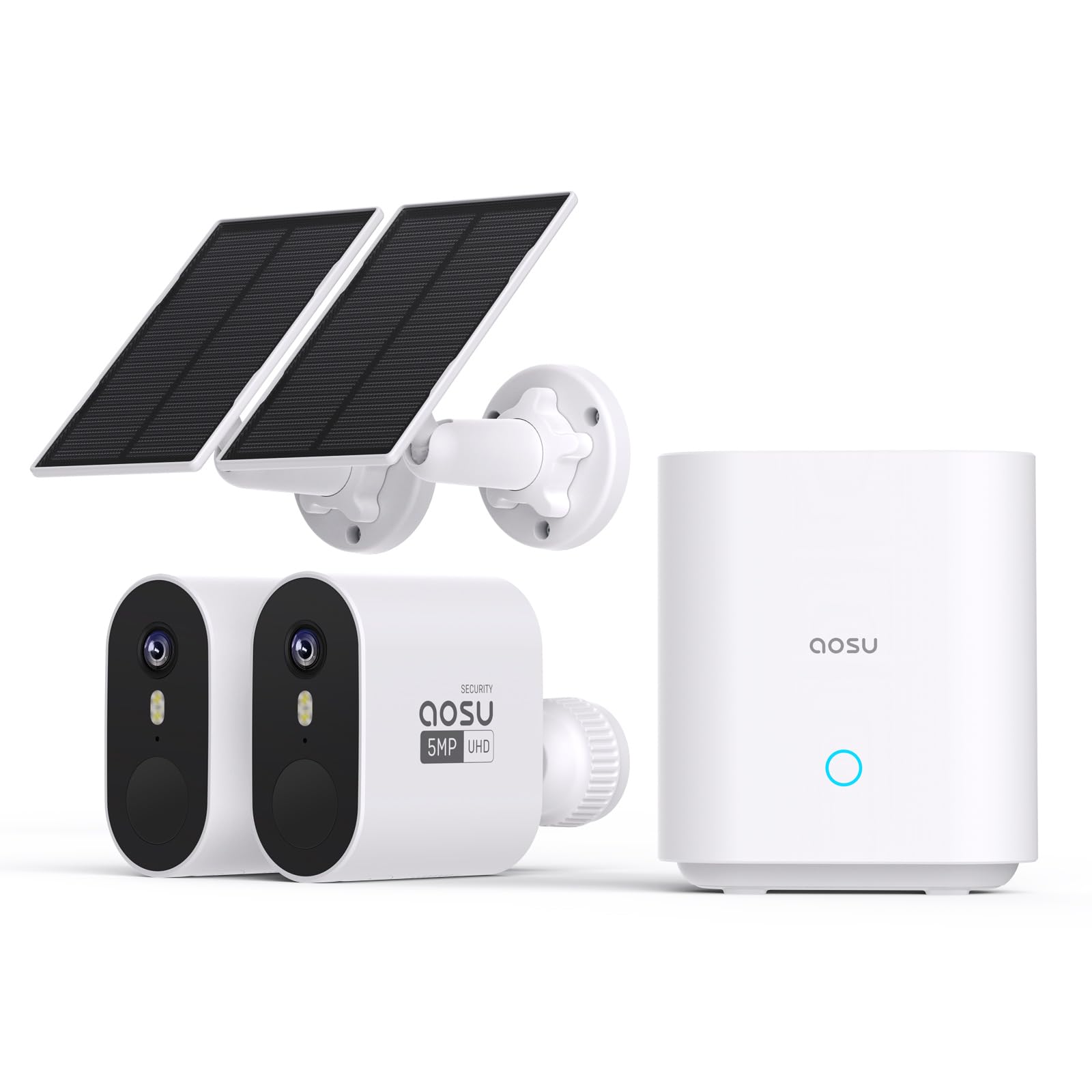 AOSU 3K/5MP Solar Security Cameras Wireless Outdoor, Ultra-Wide-Angle, Cam-to-Cam Track & Sync, Home Security System with Color Night Vision, Spotlight Smart Alarm, No Subscription, 2.4G & 5G WiFi