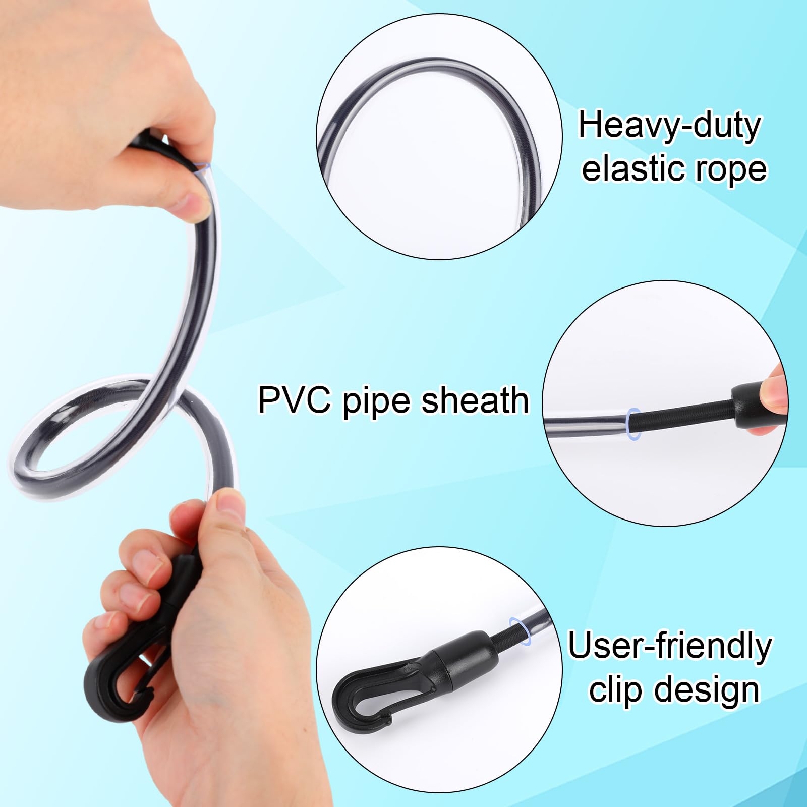6pcs Sangles Cuisse pour Couvertures Cheval avec Sac Rangement, Sangle Queue Élastique Réglable 55cm avec Clips à Double Extrémité pour Couvertures et Draps d'Hiver Chevaux (Noir)