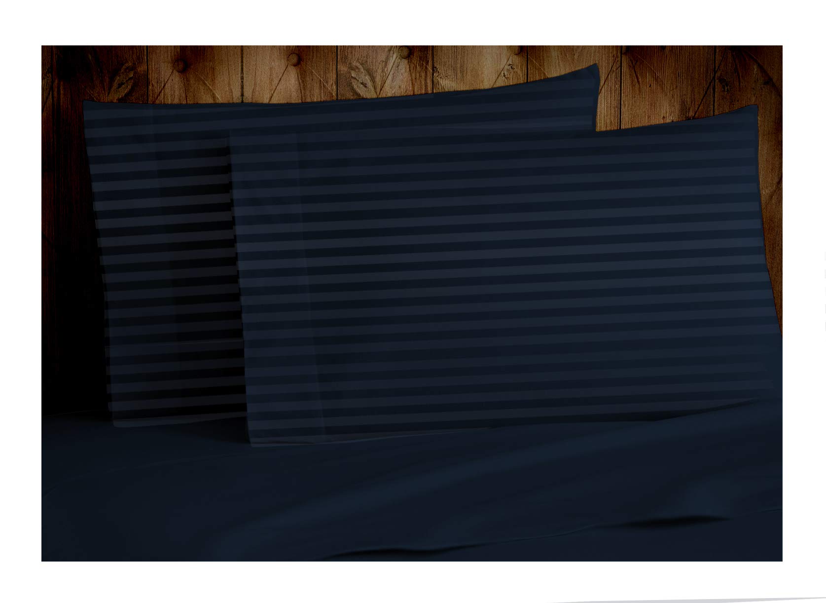 Tissaj King Size Pillow Covers - 2 Cases Set - Stripes Navy Blue Color - 100% GOTS Certified Organic Cotton - 300 TC Thread Count - for Sleeping on Queen, King, California King Size Beds - 4 inch Hem