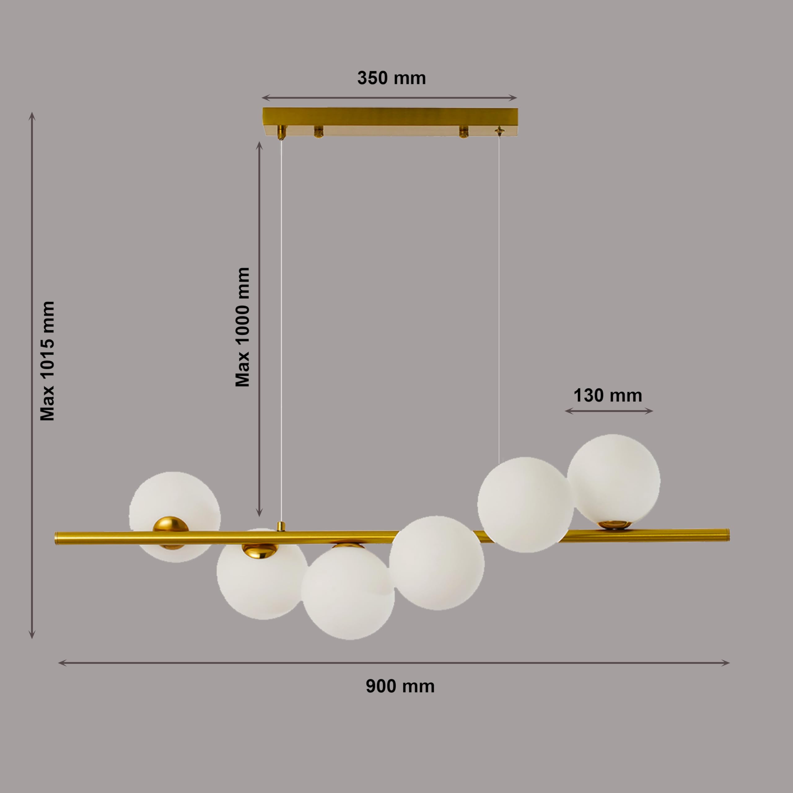Lampadario Moderno a Sospensione, 6 Sfere Bianco Opaco, Barra Lineare Oro, Illuminazione per Sala da Pranzo cucina isola