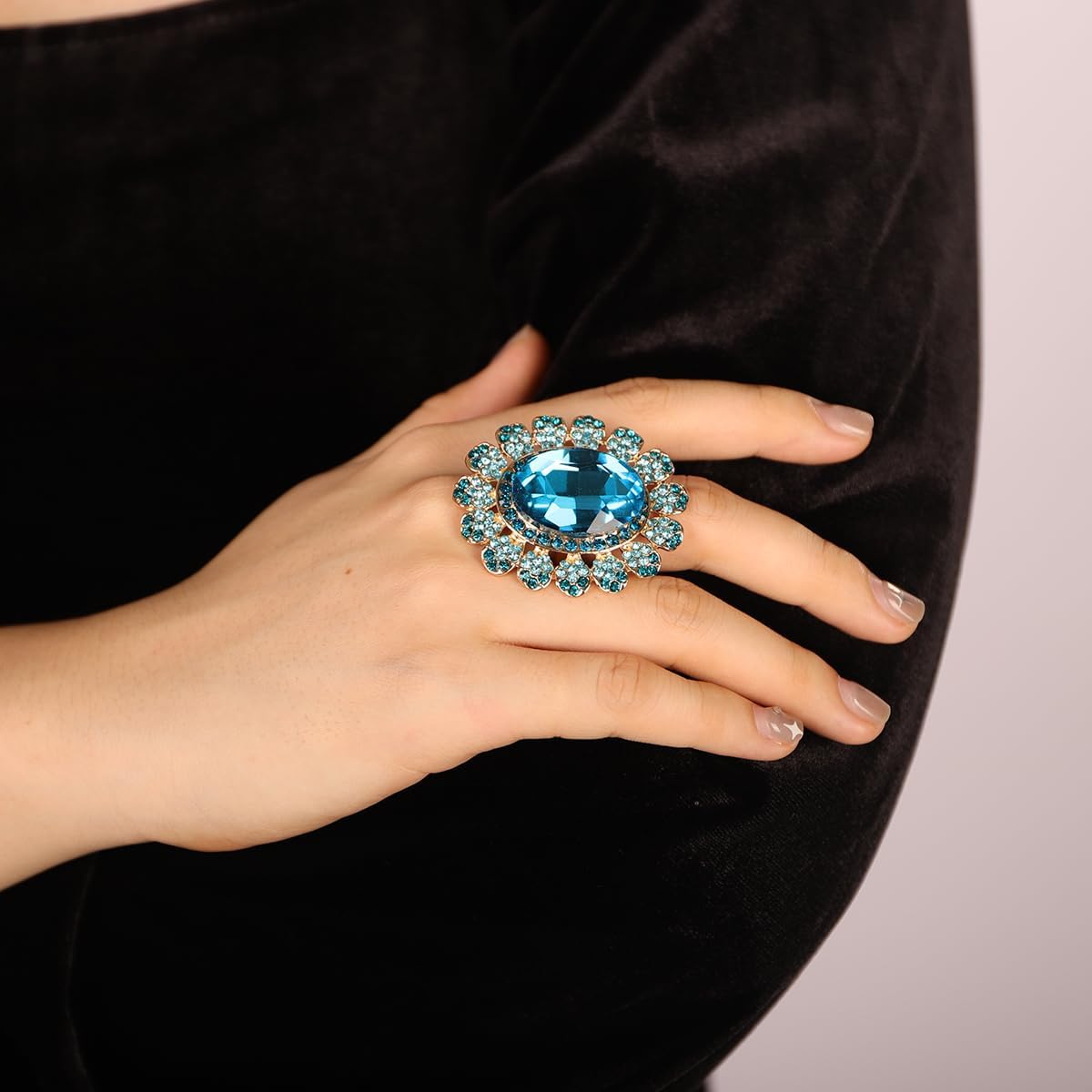 Xerling Big Crystal Rhinestone Ring Women Statement Ring Cocktail Party Promise Prom Ring Aesthetic Finger Ring - Image 2