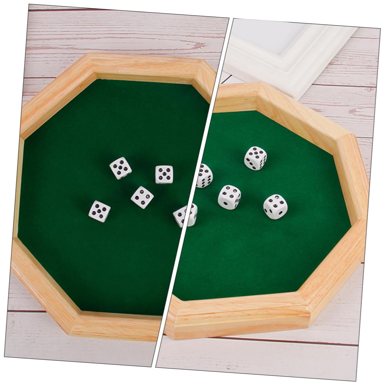 HANABASS Jeu De Dés à Boire Octogonal pour Adultes Petit Plateau Bois Verni Résistant Imperméable Fête Soirée Jeux De Société Convivialité Party Pack