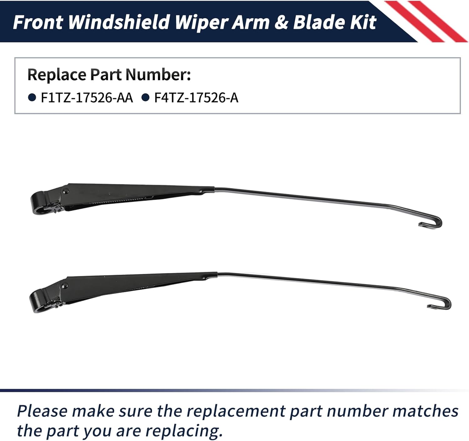 1 Pair Front Windshield Wiper Arm F1TZ-17526-AA F4TZ-17526-A Compatible With Ford F-150/F-250/Bronco 1991-1996,F-350/ F-Super Duty 1991-1997