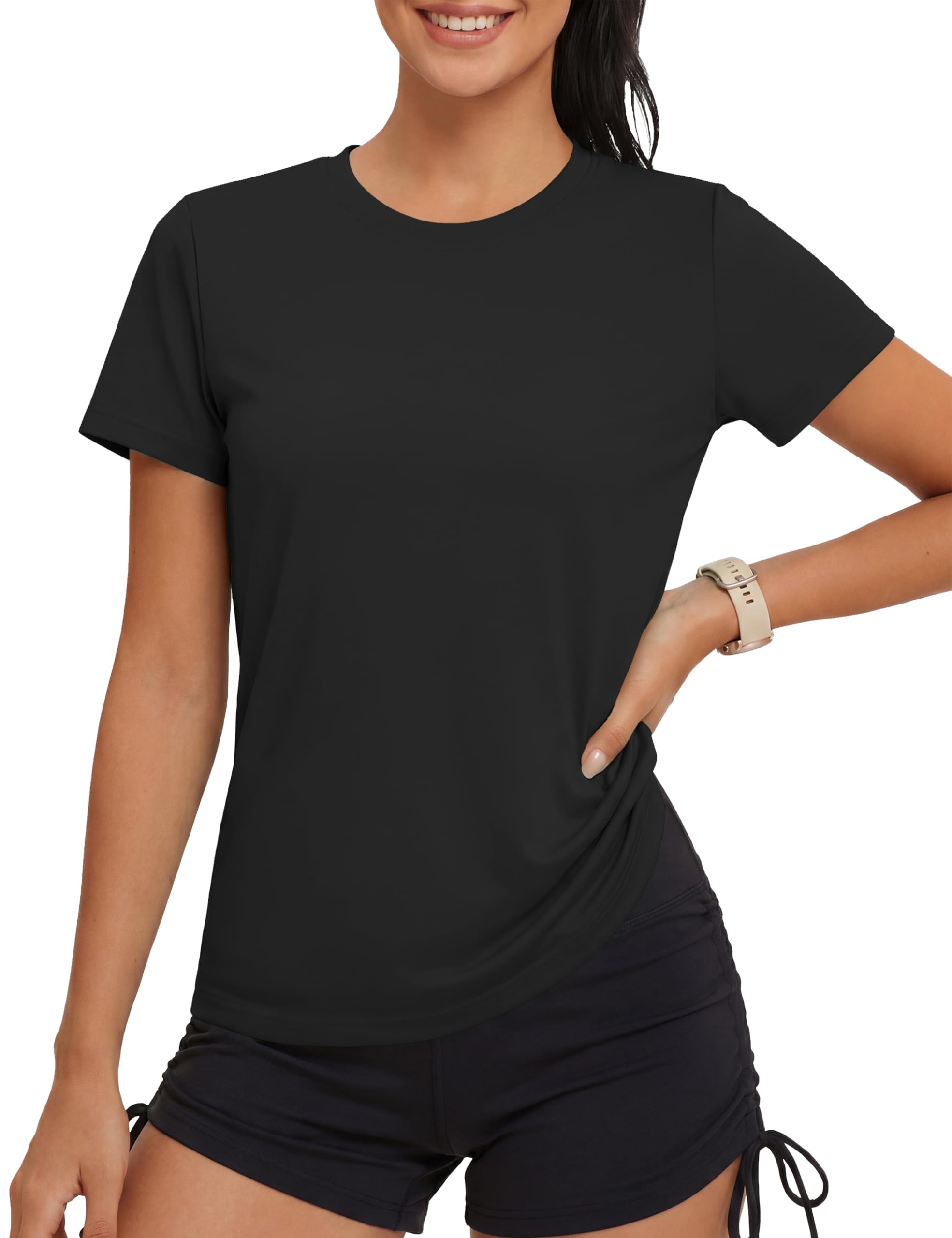MAGCOMSEN Sportshirt Damen UV Shirt Kurzarm Sport Shirts Basic Funktionsshirt Fitness Wandershirt Yoga UV-Schutz Wasser