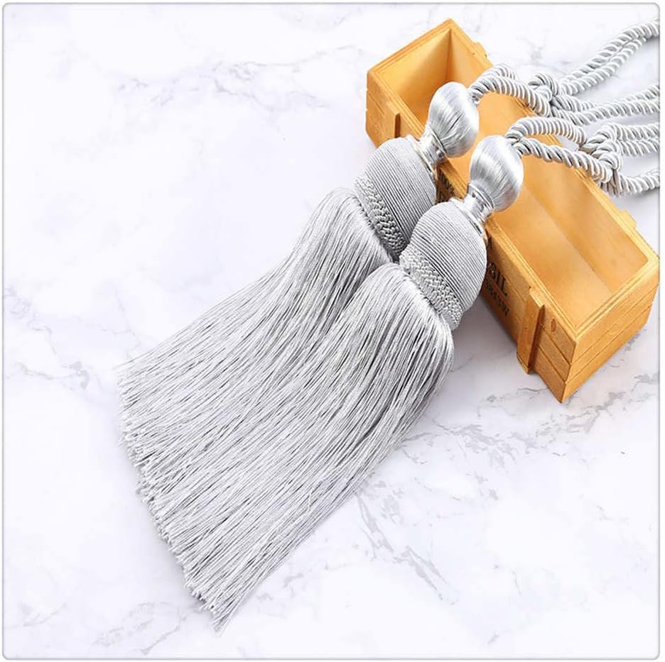 Curtains Tieback Tassel,Curtain Holder, Vintage Curtains Tieback Tassel Hanging Ball Ropes - 1 Pair Curtain Tie Buckle Holdback Window Treatment Accessories - Red (Color : Grey)