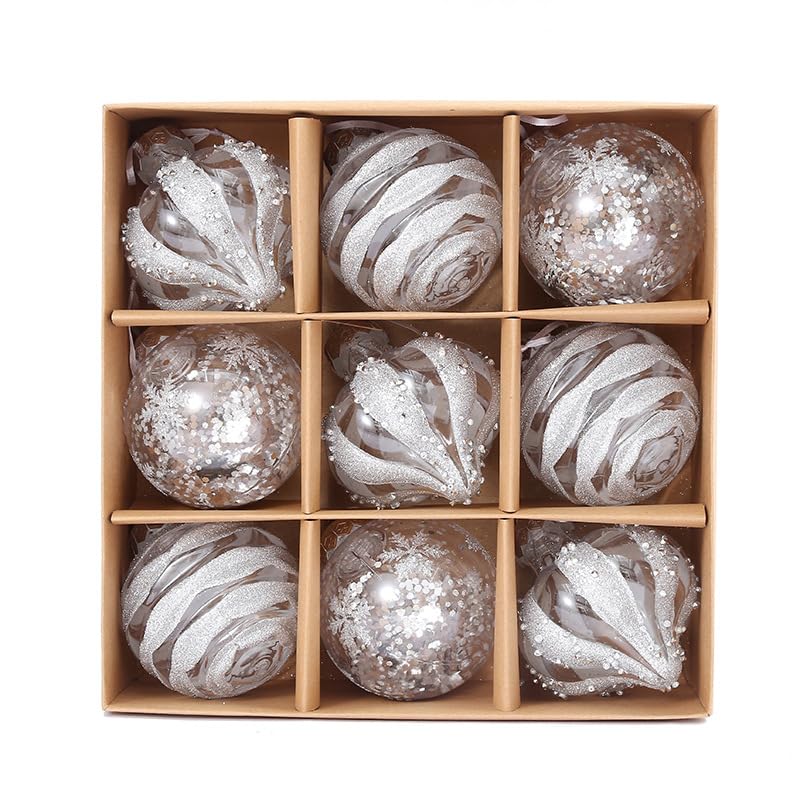 Weihnachtskugeln, Champagner Weihnachtskugeln 9Pcs 8cm Weihnachtskugel Bunte Kugel Geschenk Baum Dekoration Anhänger für Weihnachtsbaum Urlaub Girlande Dekor Ornamente (Weiß)