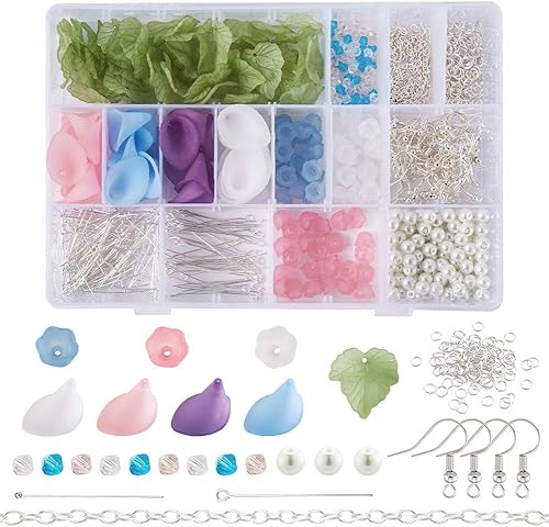 Mega Pet Kits de pendientes colgantes de flores de lirio esmerilado con colgantes de flores de trompeta acrílicas, cuentas de perlas de vidrio, disponible en Yaxa Costa Rica